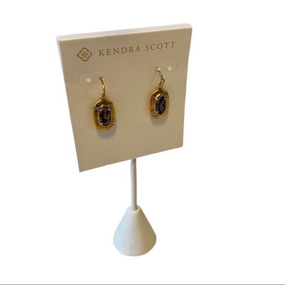 Kendra Scott Vintage Gold & Black Pyrite Small Drop Earrings. - Picture 3 of 6